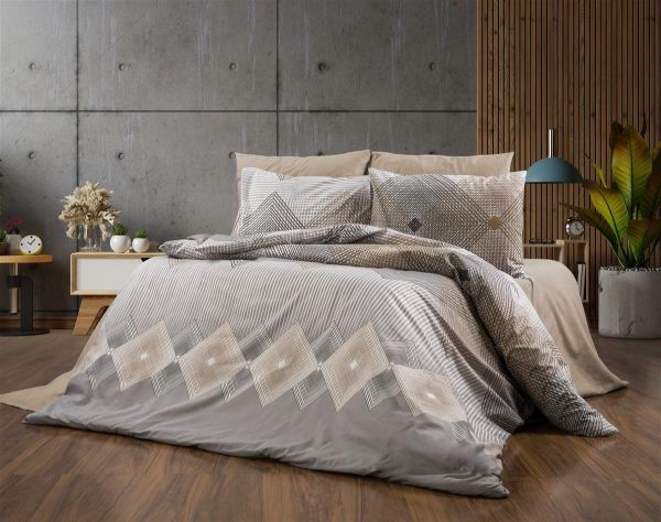Πάπλωμα Εμπριμέ Καλλιρόη 603 160X240 Grey-Mocha 70/30 Cott/Pol-33311123064