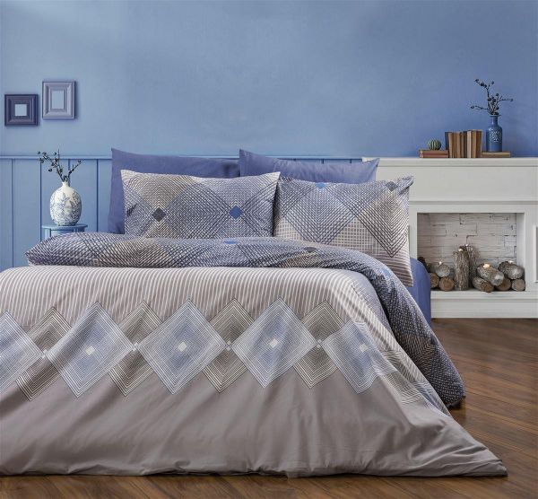 Σεντόνια Εμπριμέ Σετ 4 τεμ Καλλιρόη 604 220X240 Grey-Blue 70/30 Cott/Pol-33312324065