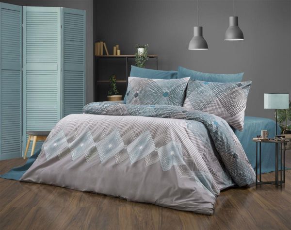 Παπλωματοθήκη Εμπριμέ Καλλιρόη 605 220X240 Grey-Petrol 70/30 Cott/Pol-33310824066