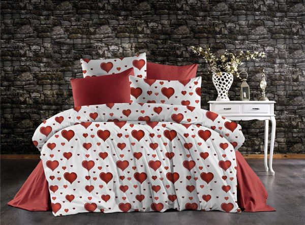 Σεντόνια Εμπριμέ Σετ 4 τεμ Πάθος 607 240X270 White-Red 70/30 Cott/Pol-33312325068