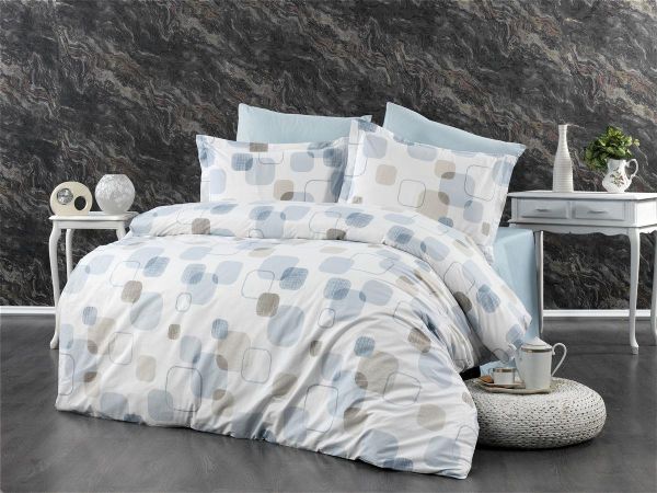 Σεντόνια Εμπριμέ Σετ 3 τεμ Μελίνα 707 160X240 White-Light Blue 100% Cotton-33112223007