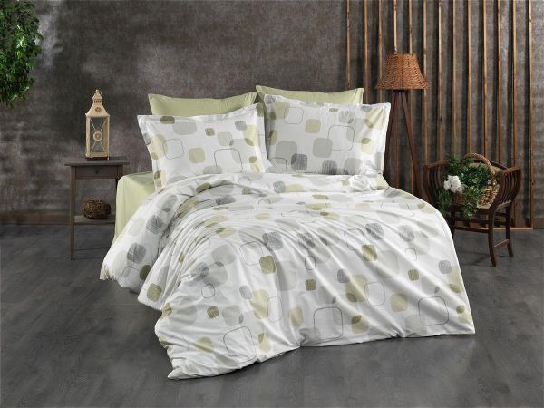 Παπλωματοθήκη Εμπριμέ Μελίνα 708 160X240 White-Olive 100% Cotton-33110823008