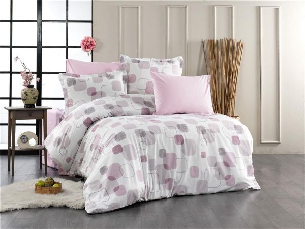 Παπλωματοθήκη Εμπριμέ Μελίνα 709 220X240 White-Lilac 100% Cotton-33110824009