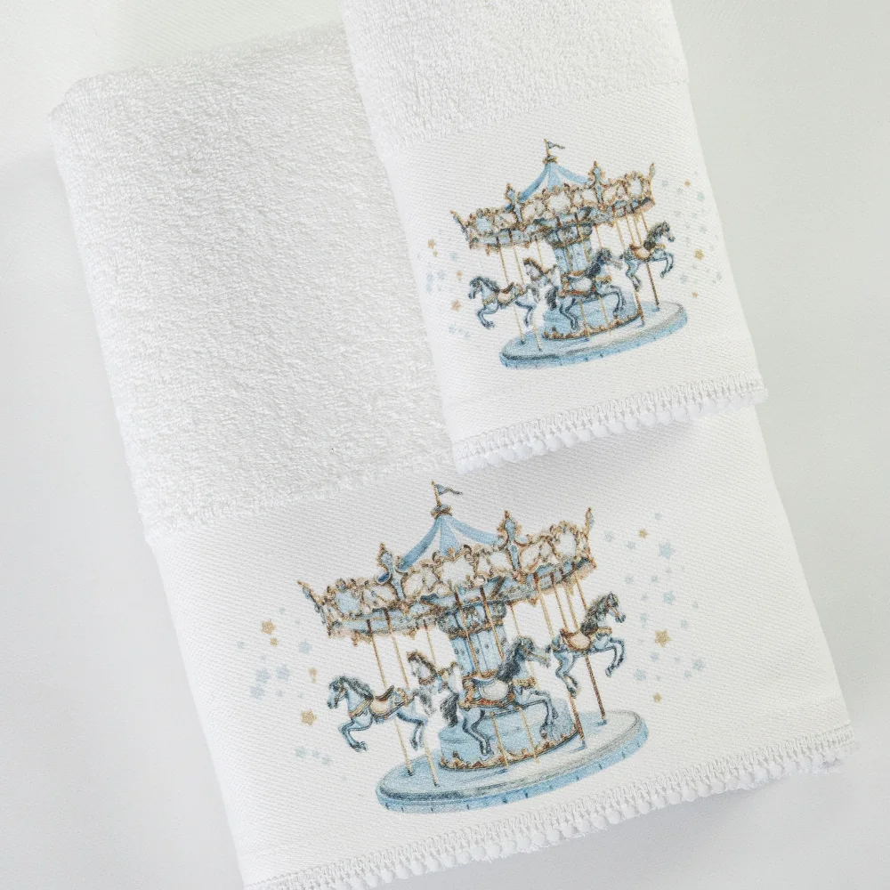 Πετσέτες Σετ 2ΤΜΧ Carousel Λευκό-Σιέλ Λευκό-Σιέλ BEBE 70 x 120 / 30 x 50 cm