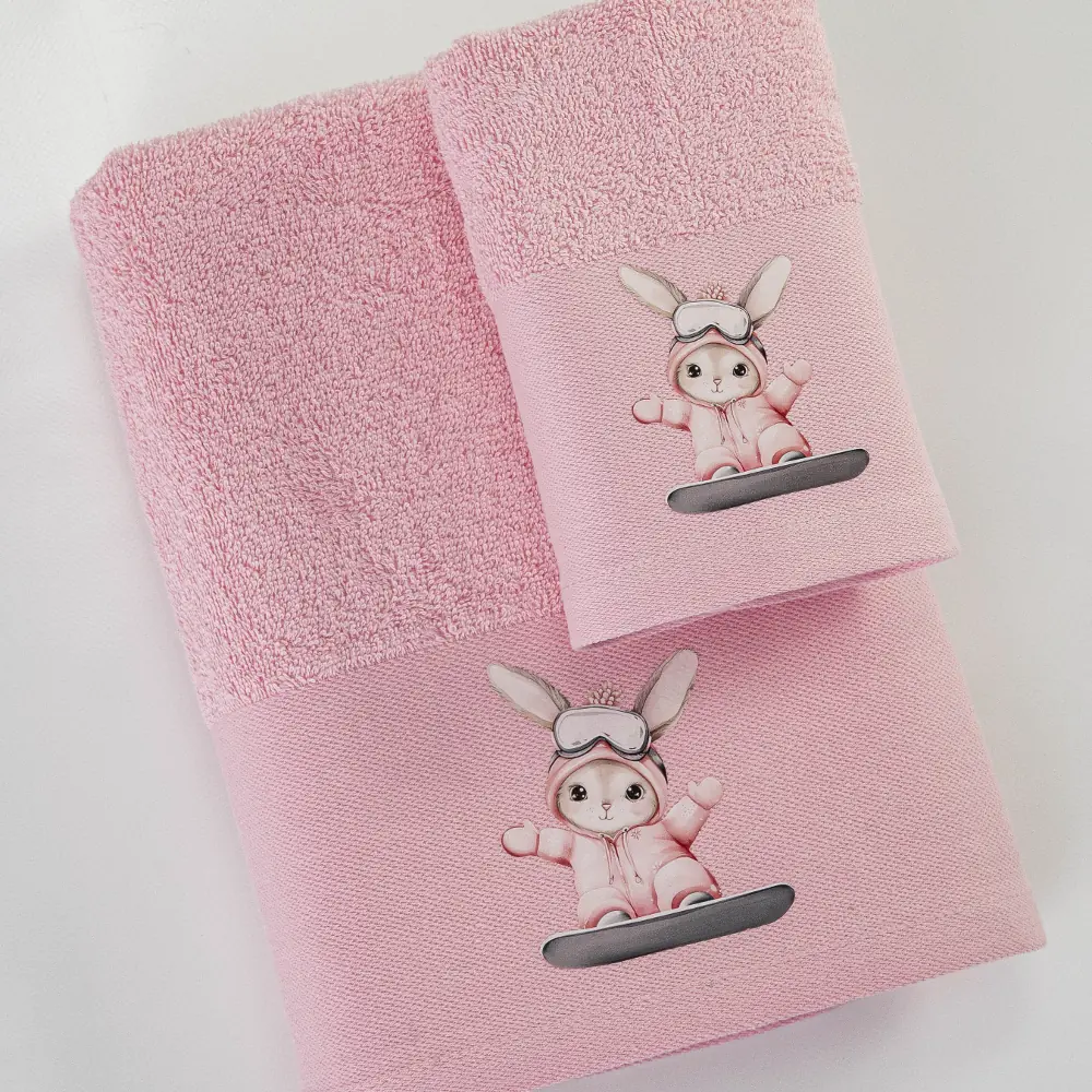 Πετσέτες Σετ 2ΤΜΧ Snowboard Ροζ Ροζ BEBE 70 x 120 / 30 x 50 cm