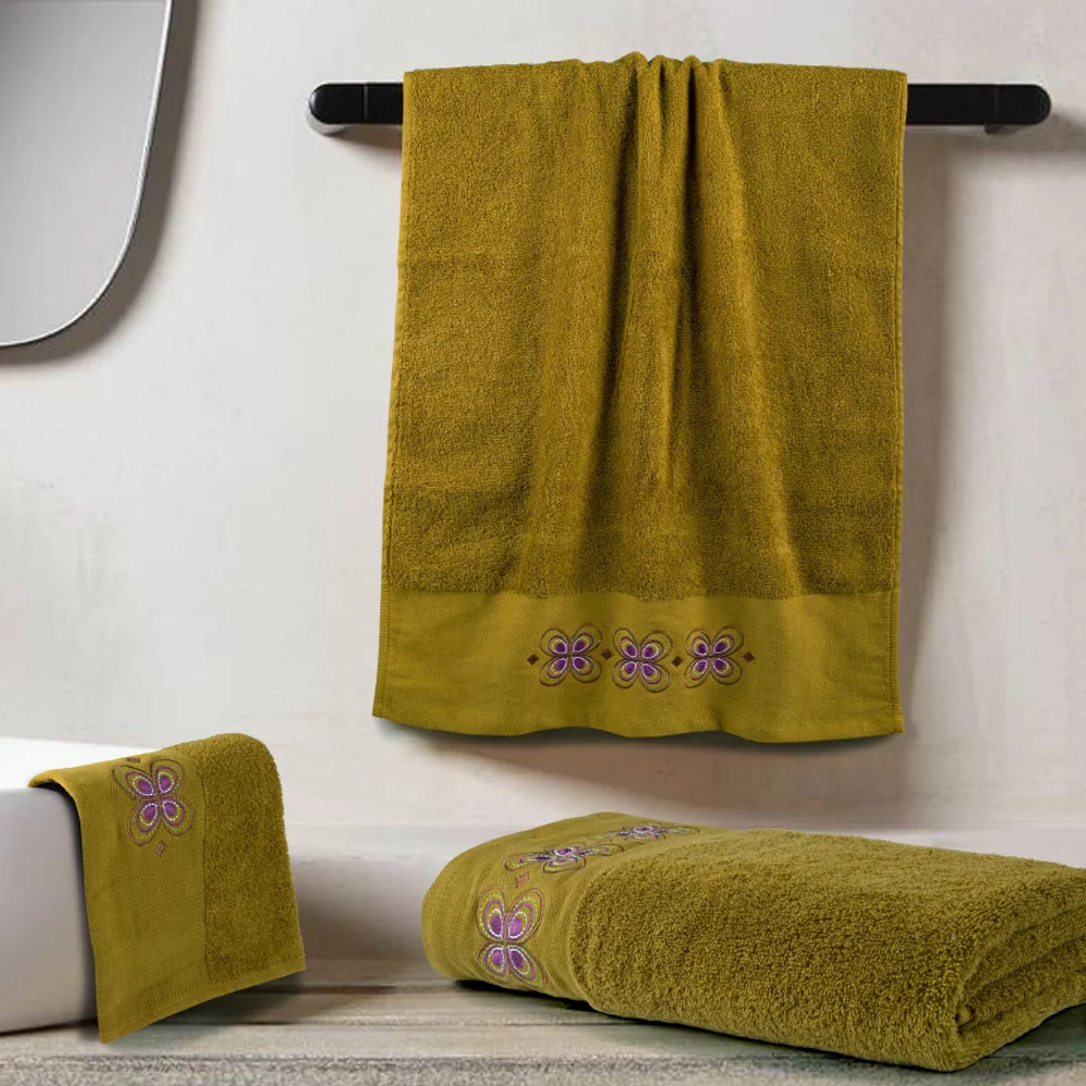 Πετσέτες Σετ 3ΤΜΧ Petalouda Λαδί Σ3ΤΜΧ 70 x 140 / 50 x 90 / 30 x 50 cm