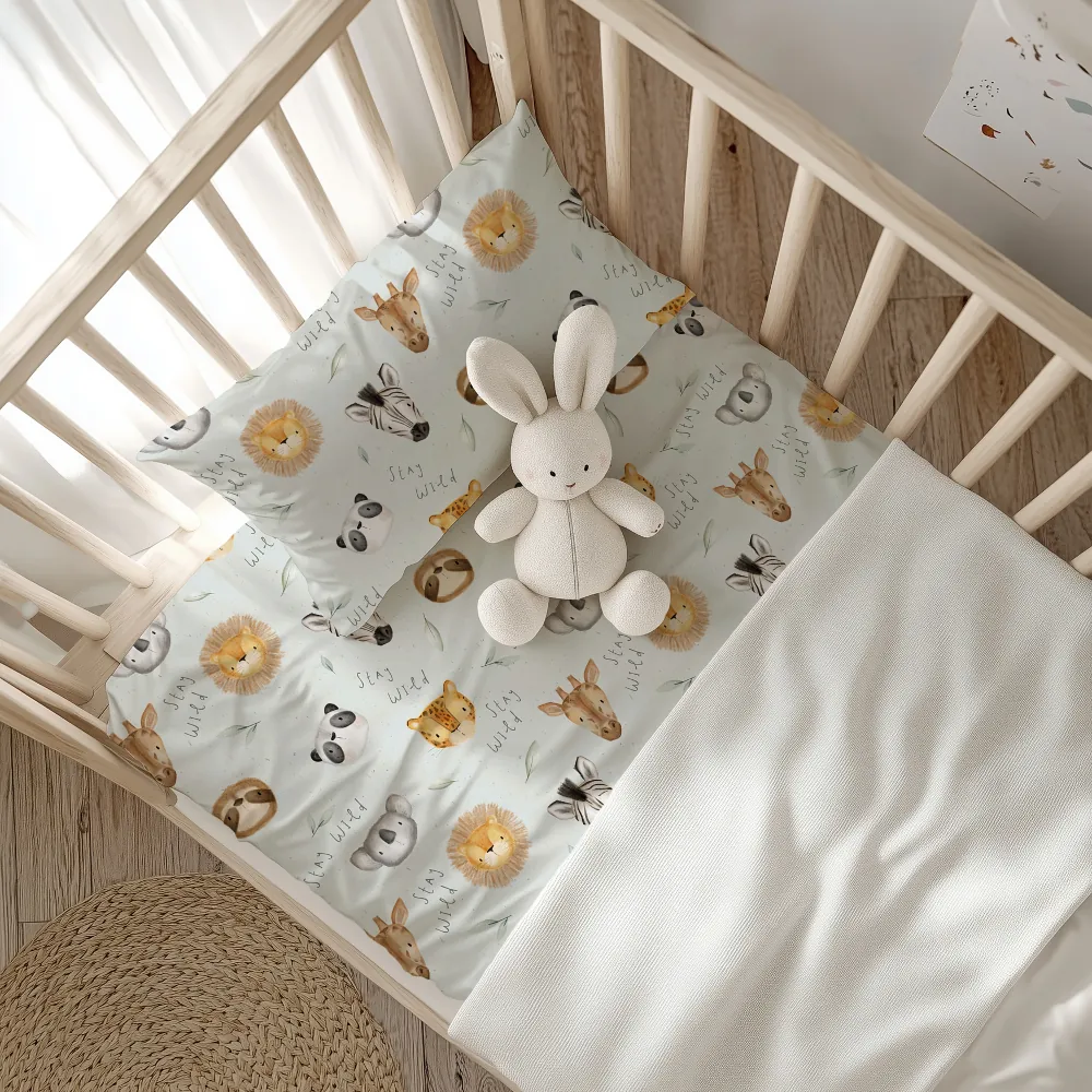 Σεντόνια Κούνιας Σετ Stay Wild Φυστικί BEBE (2) 120 x 160 cm + 30 x 40 cm