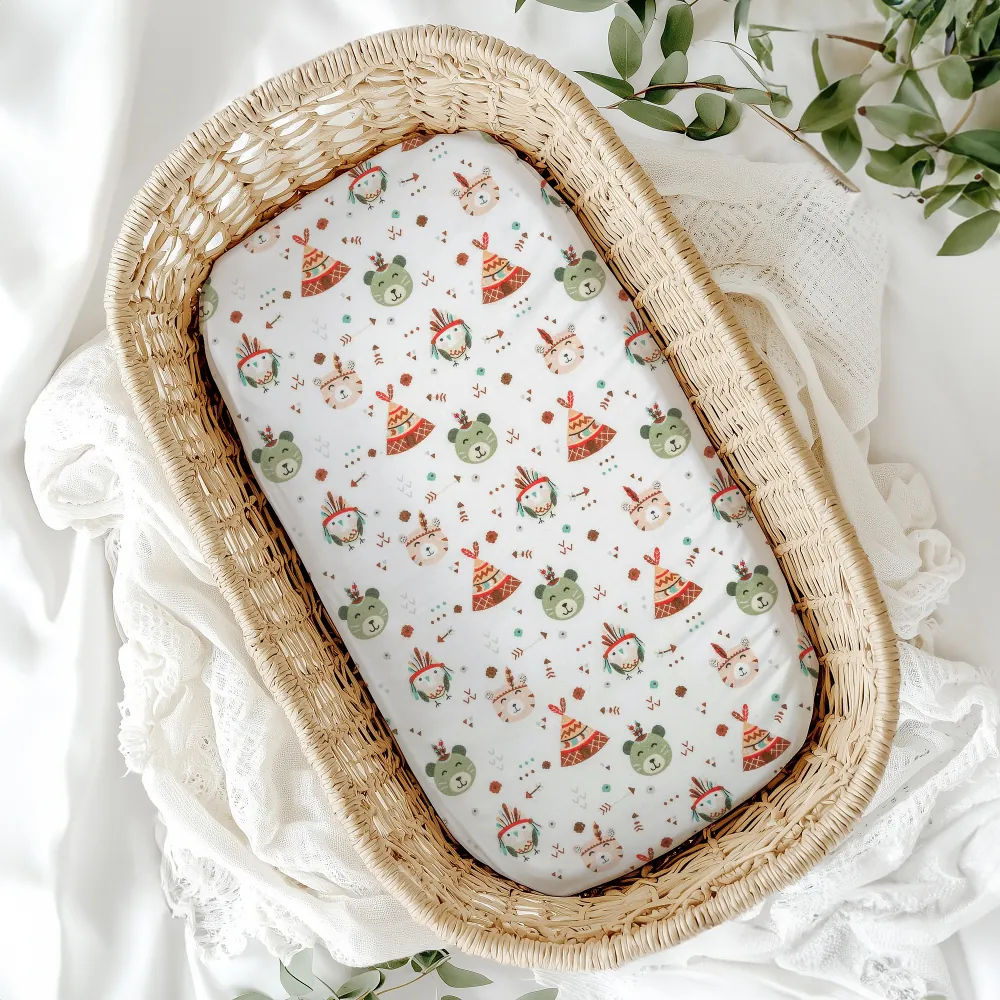 Σεντόνια Λίκνου Φανελένια Σετ Indian Bear Ροζ BEBE (2) 70 x 120 cm