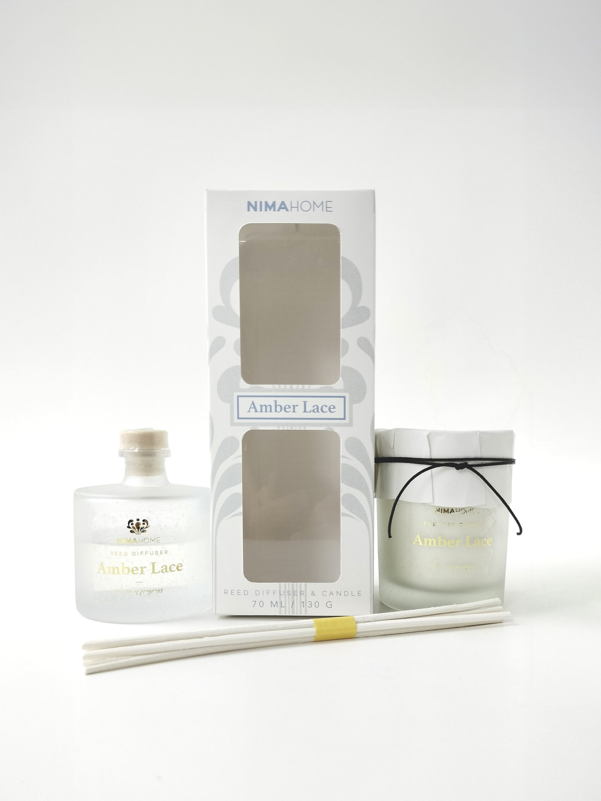 Σετ Αρωματικό Χώρου με Στικ 70ml & Αρωματικό Κερί 130gr - Amber Lace - Nima Home - 5206482173859