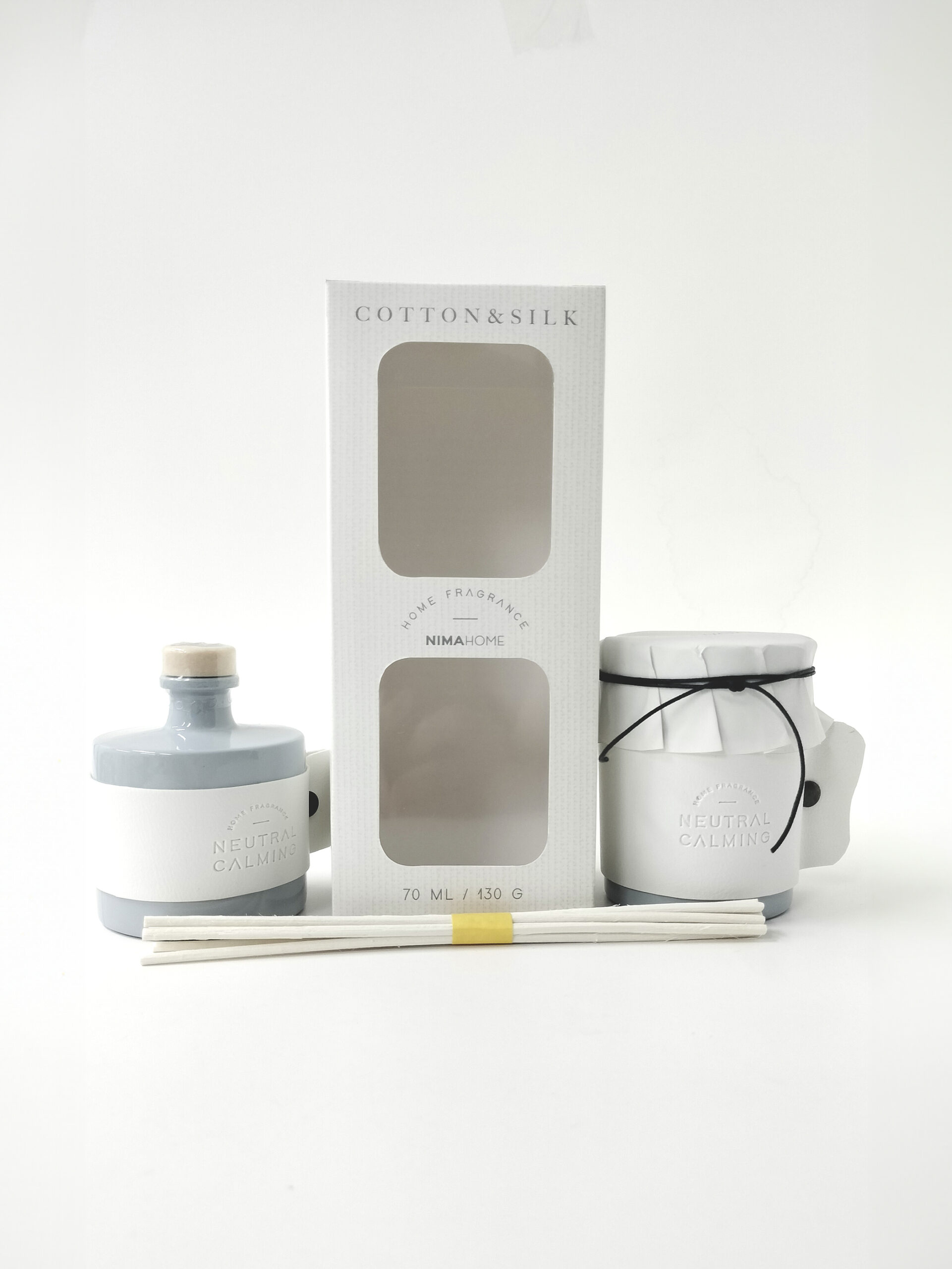 Σετ Αρωματικό Χώρου με Στικ 70ml & Αρωματικό Κερί 130gr - Cotton & Silk - Nima Home - 5206482173873