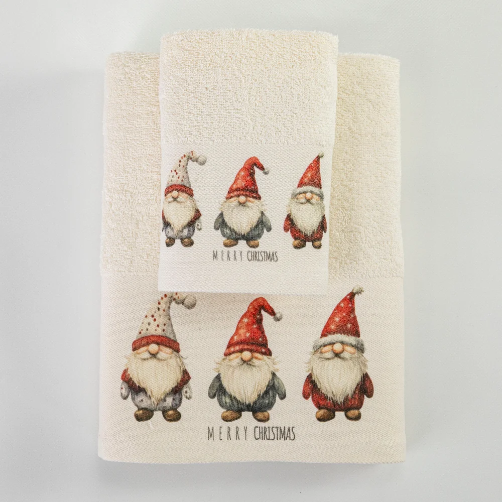 Πετσέτες Χριστουγεννιάτικες Σετ 2ΤΜΧ Festive Gnomes Εκρού Εκρού Σ2ΤΜΧ 50 x 90 / 30 x 50 cm