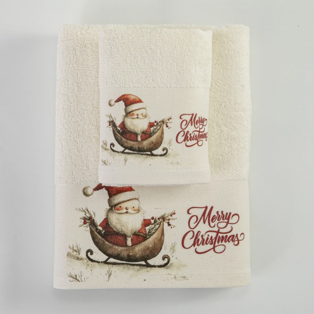 Πετσέτες Χριστουγεννιάτικες Σετ 2ΤΜΧ Santa's Sleigh Εκρού Εκρού Σ2ΤΜΧ 50 x 90 / 30 x 50 cm