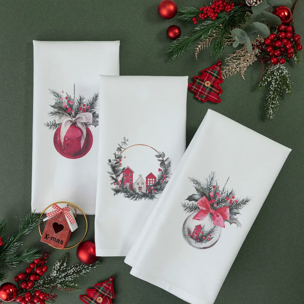 Ποτηρόπανα Κουζίνας Χριστουγεννιάτικα Christmas Ball Σετ 3ΤΜΧ Λευκό 50 X 70 (3) 50 x 70 cm