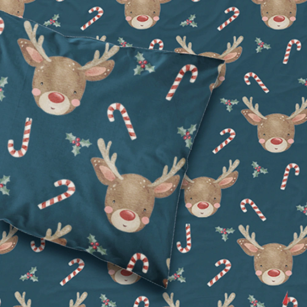 Σεντόνι Χριστουγεννιάτικο Rudolf Διπλό Πετρόλ ΔΙΠΛΟ 220 x 240 cm