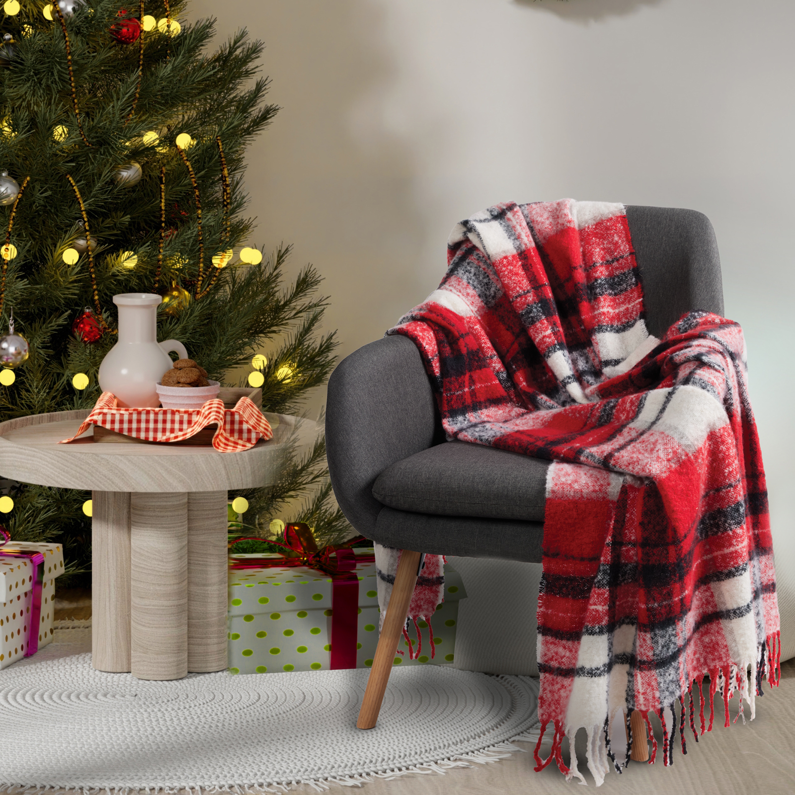 DAS HOME ΚΟΥΒΕΡΤΑ ΚΑΝΑΠΕ FAUX MOHAIR 1379 BLACK, RED-420588131379