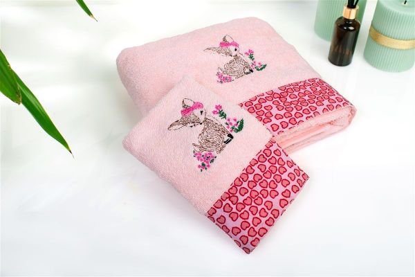 Πετσέτα Με Κέντημα Σετ 2 τεμ bebe Deer 196 30X50,70X140 Pink 100% Cotton-31140926046