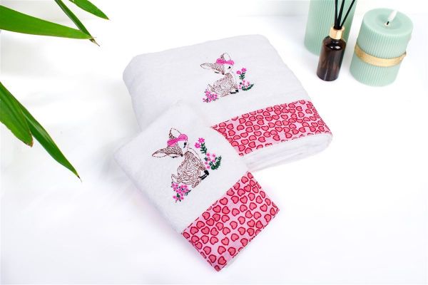 Πετσέτα Με Κέντημα Σετ 2 τεμ bebe Deer 197 30X50,70X140 White-Pink 100% Cotton-31140926047