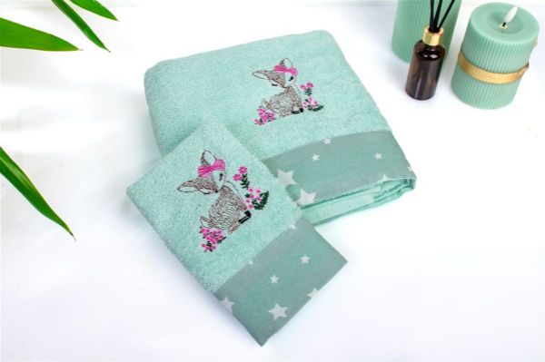 Πετσέτα Με Κέντημα Σετ 2 τεμ bebe Deer 199 30X50,70X140 Mint 100% Cotton-31140926049