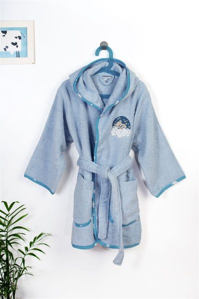 Μπουρνούζι Με Κέντημα kids Cloudy Bear 175 Size: 02 Sky Blue 100% Cotton-31141530027