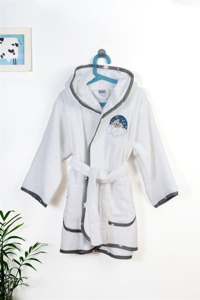 Μπουρνούζι Με Κέντημα kids Cloudy Bear 176 Size: 02 White-Grey 100% Cotton-31141530028