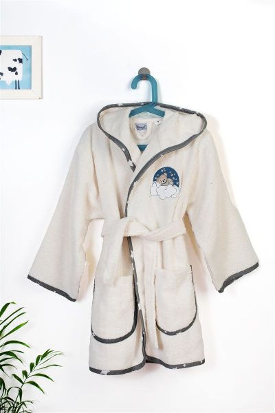 Μπουρνούζι Με Κέντημα kids Cloudy Bear 177 Size: 04 Ecru-Grey 100% Cotton-31141531029