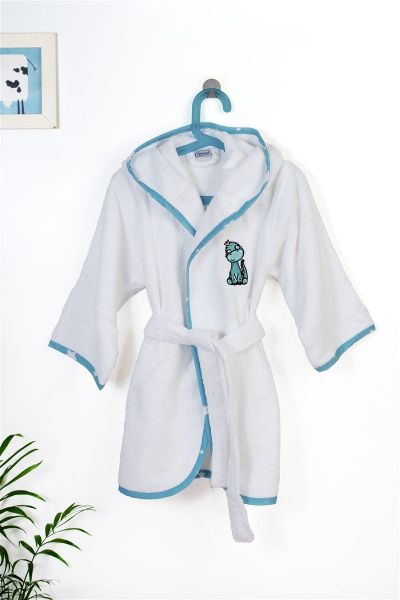 Μπουρνούζι Με Κέντημα kids Dinosaur 180 Size: 02 White-Sky Blue 100% Cotton-31141530031