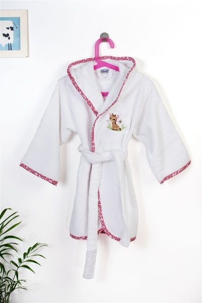 Μπουρνούζι Με Κέντημα kids Giraffe 172 Size: 02 White-Pink 100% Cotton-31141530025