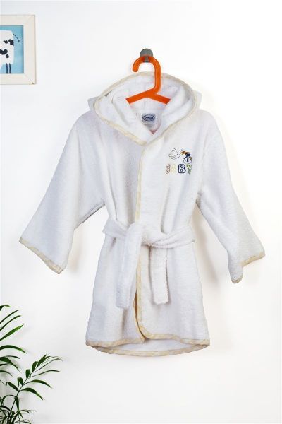 Μπουρνούζι Με Κέντημα kids Stork 193 Size: 04 White-Yellow 100% Cotton-31141531043