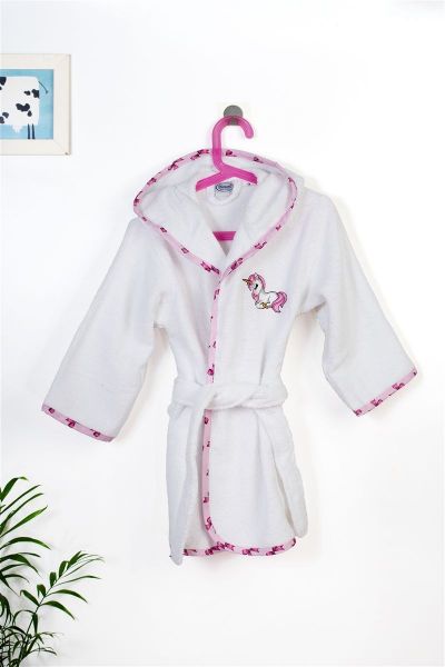 Μπουρνούζι Με Κέντημα kids Unicorn 188 Size: 02 White-Pink 100% Cotton-31141530039