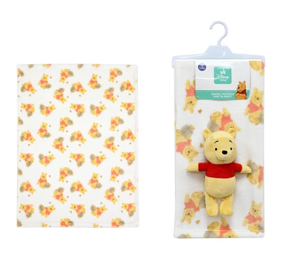 Λούτρινο Disney Home Σετ 2 Τεμ. bebe Winnie 32 Ύψος 25 cm & Κουβέρτα Coral Fleece 75X100 cm White-Yellow 100% Polyester-51411811006