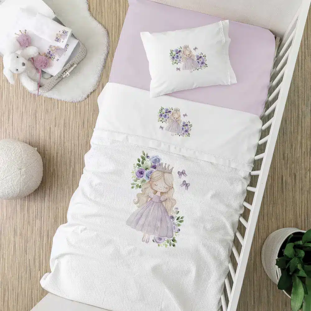 Σεντόνια Κούνιας Σετ Lily Λευκό-Λιλά BEBE (2) 120 x 160 cm + 30 x 40 cm